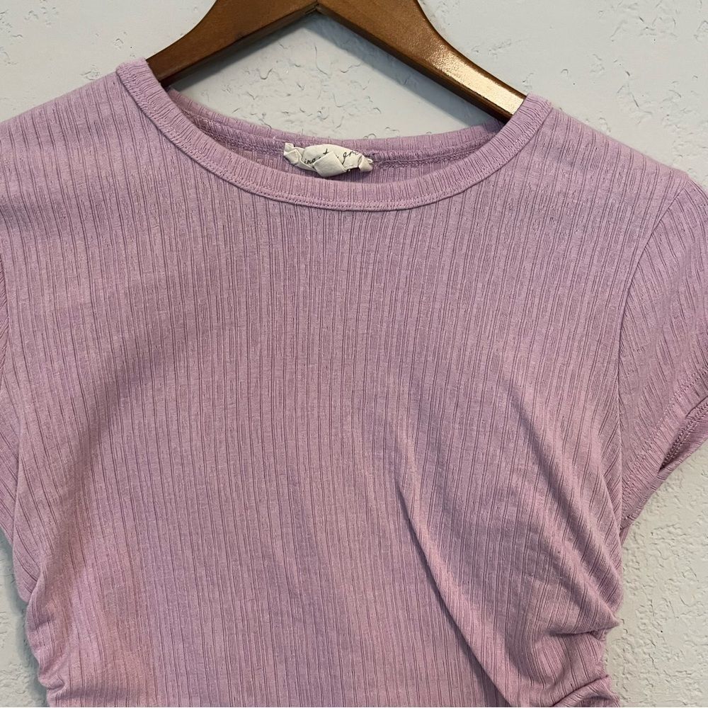 Kingston Grey Pastel Purple Cropped Fitted T-Shirt with Ruched Sides - Picture 3 of 9